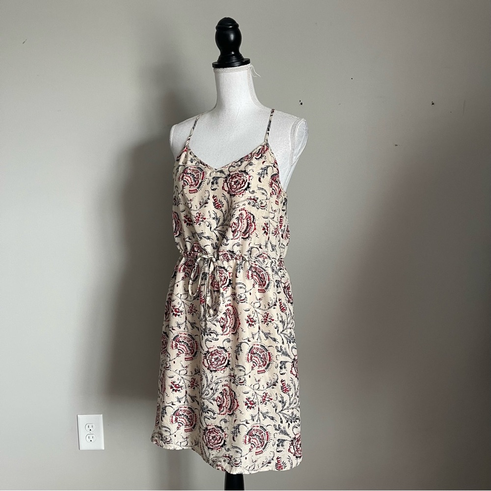 MADEWELL | Beige Floral Print Silk Sleeveless Dress Sz 8 - Picture 4 of 11